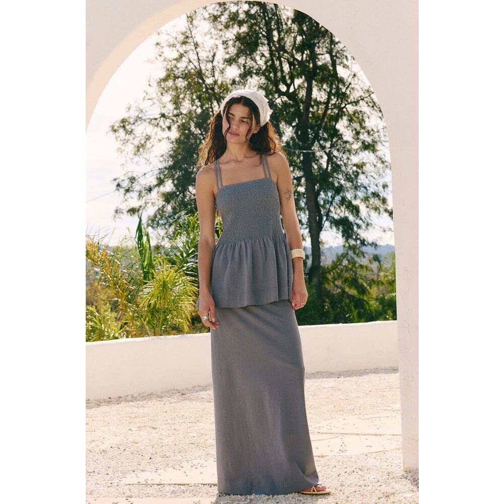 Free People GOLDIE SKIRT SET Smocked Tank Maxi Skirt Smoked Pearls Gray S NWOT - Picture 4 of 8
